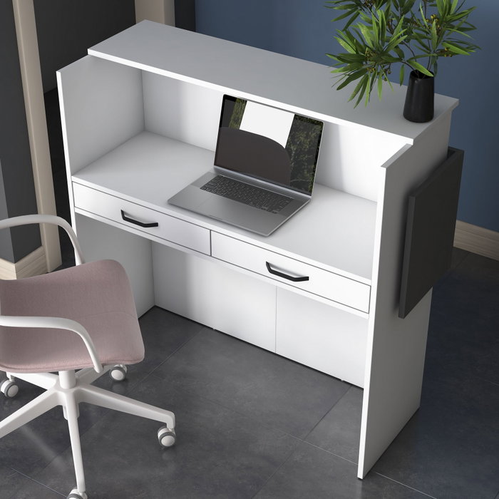 Hanah Home MA102 - 2929 Mesa de Recepción, Blanco y Mármol, 110 cm Ancho x 110 cm Alto x 40 cm Fondo
